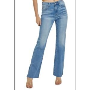 Womens Risen Raw Hem High Riise Straight Leg with Slit Size 11/30 Medium Wash
